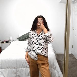 Black and White Trendy Dot Print Collared Blouse